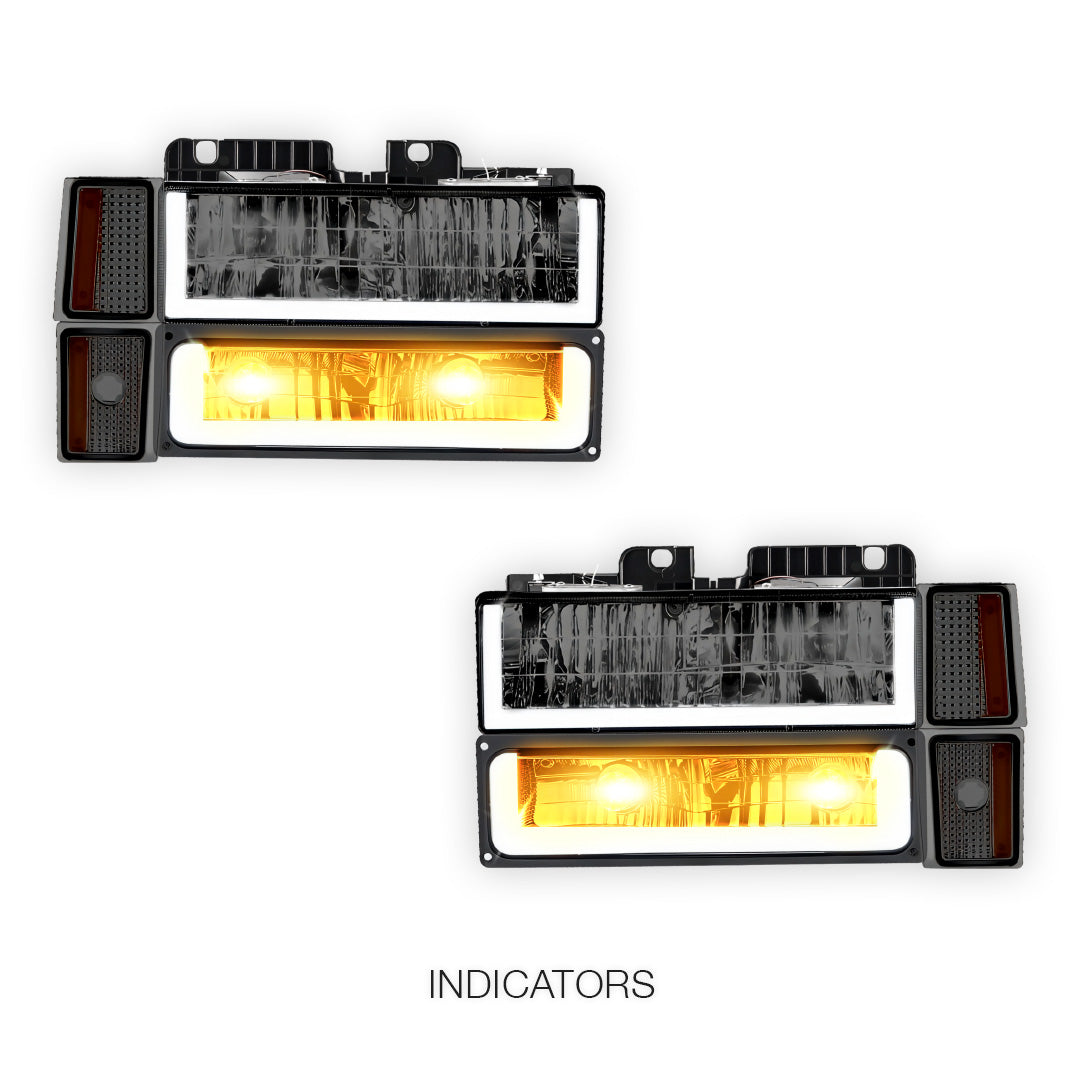 GMC K3500 Cheyenne / Scottsdale / SLE (1994 - 2000) U - LED Bar DRL Headlights LH + RH
