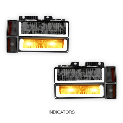 GMC K3500 Cheyenne / Scottsdale / SLE (1994 - 2000) U - LED Bar DRL Headlights LH + RH