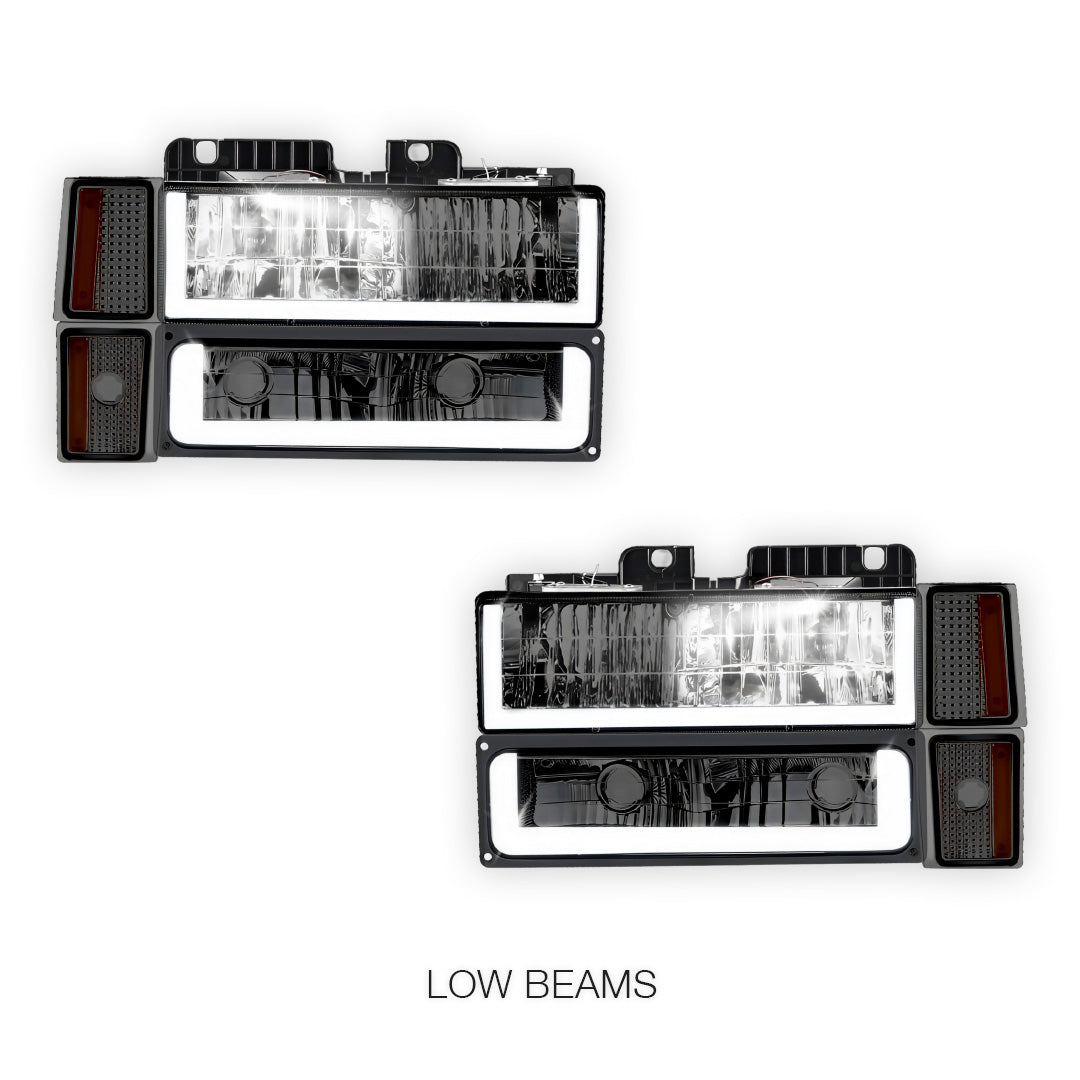 GMC K3500 Cheyenne / Scottsdale / SLE (1994 - 2000) U - LED Bar DRL Headlights LH + RH
