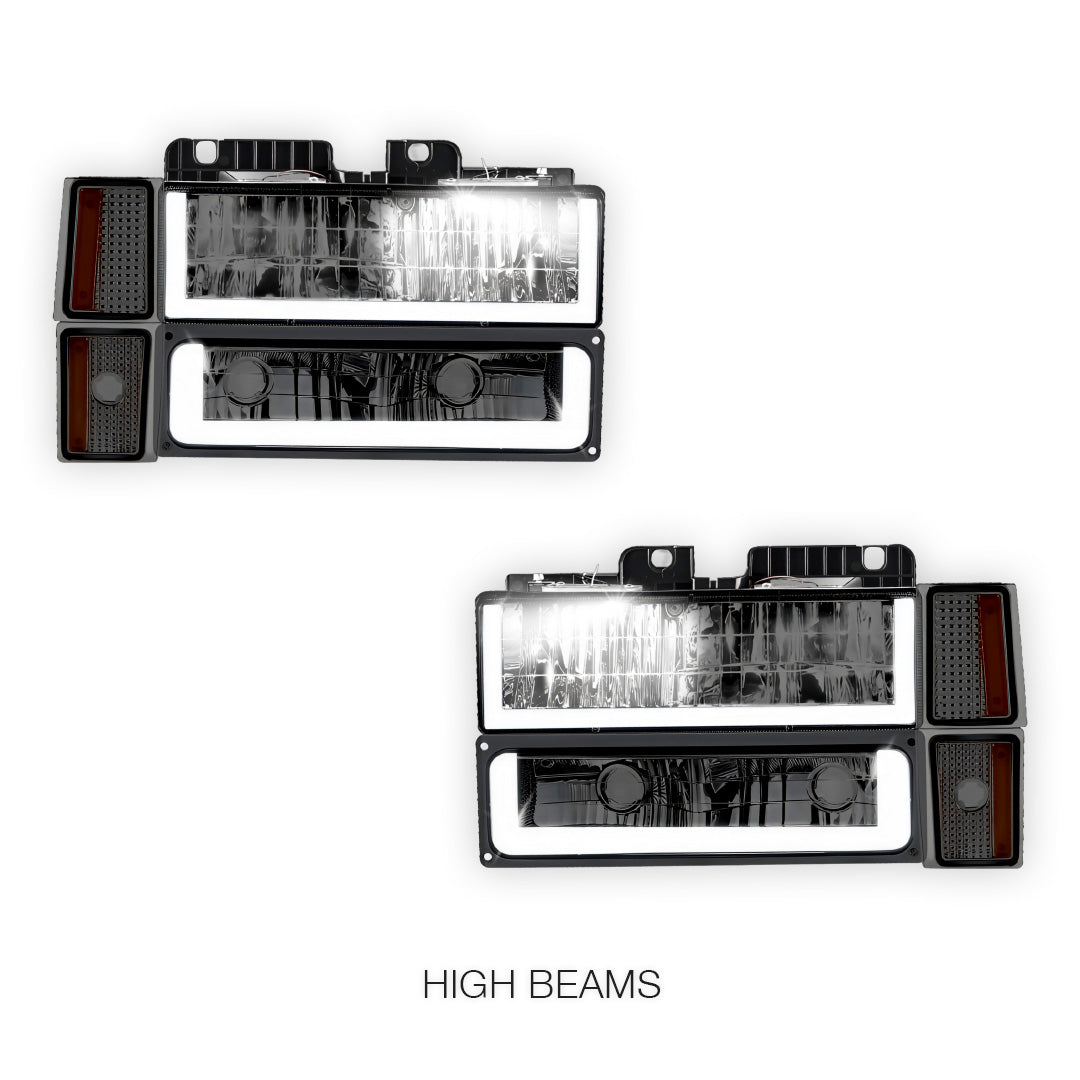 GMC K3500 Cheyenne / Scottsdale / SLE (1994 - 2000) U - LED Bar DRL Headlights LH + RH