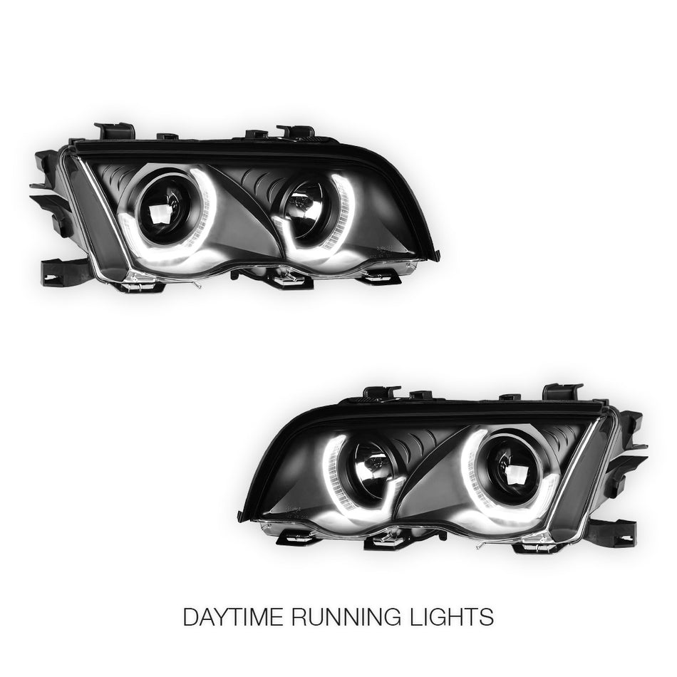 BMW 3-Series E46 (1999 - 2001) LED 3D Halo DRL Projector Headlights LH + RH