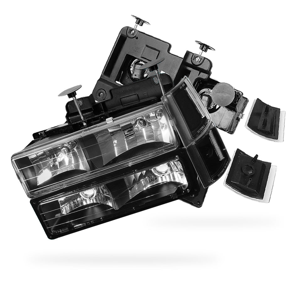 GMC K1500 Sierra SL / Sierra SLE / Sierra SLT (1994 - 1999) Replacement Headlights and Bumper Lights LH + RH