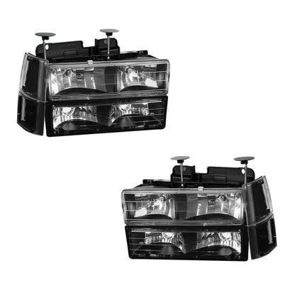 GMC K1500 Sierra SL / Sierra SLE / Sierra SLT (1994 - 1999) Replacement Headlights and Bumper Lights LH + RH