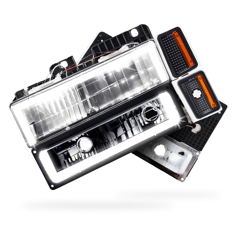 Chevrolet C1500 Suburban Silverado (1992 - 1993) Square-LED DRL Replacement Headlights LH + RH