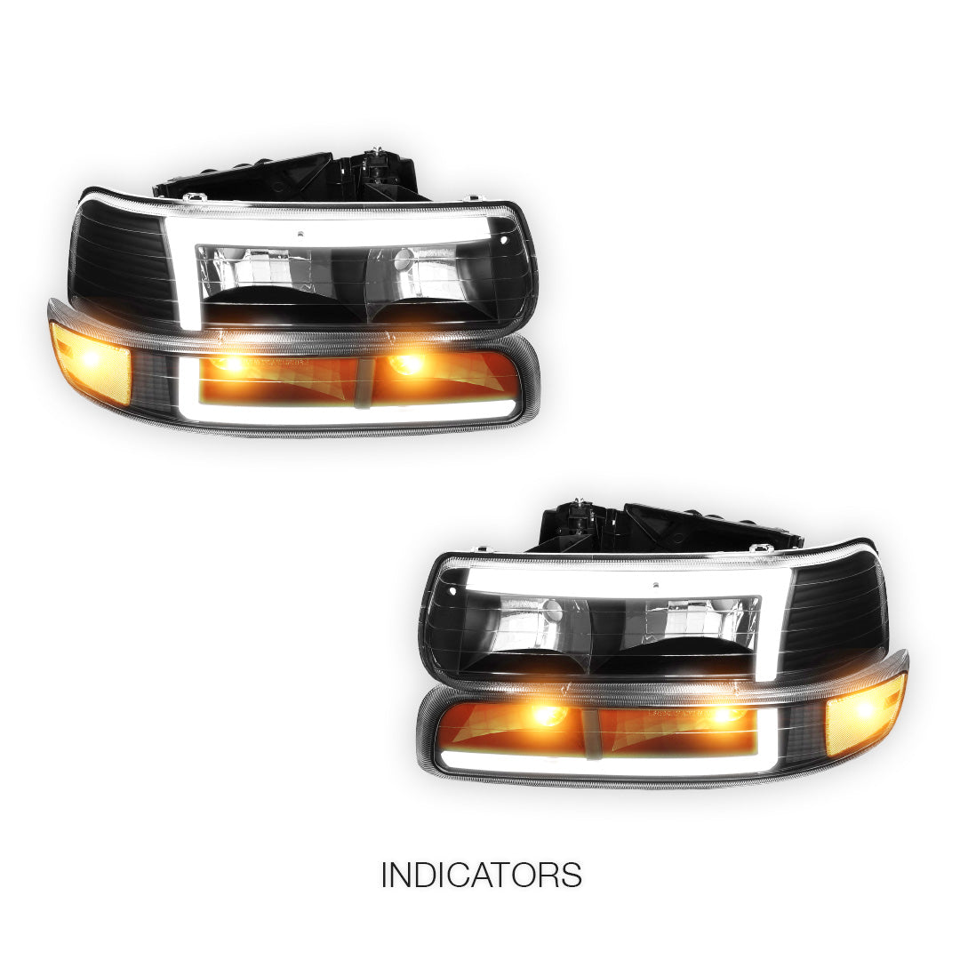 Chevrolet Silverado 2500 HD LS / LT  (2001 - 2002) L-Pattern 3D LED DRL Headlights LH + RH