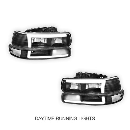 Chevrolet Silverado 3500 LS / LT (2001 - 2002) L-Pattern 3D LED DRL Headlights LH + RH