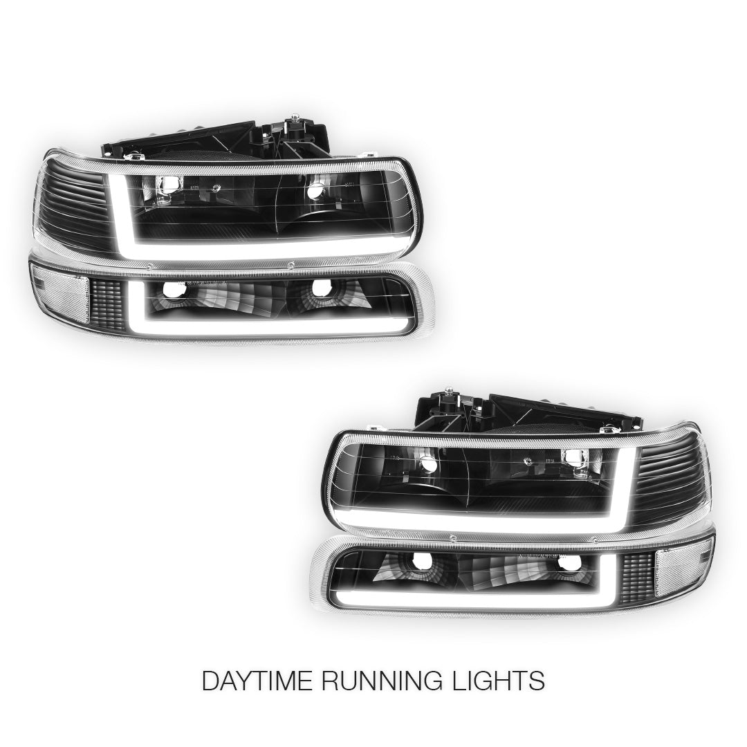 Chevrolet Silverado 1500 LS / LT / SS (1999 - 2002) Dual LED L-Pattern Switchback Headlights LH + RH
