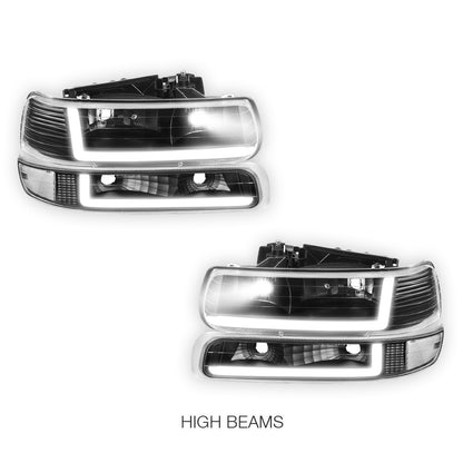 Chevrolet Silverado 1500 LS / LT / SS (1999 - 2002) Dual LED L-Pattern Switchback Headlights LH + RH