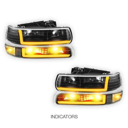 Chevrolet Silverado 1500 LS / LT / SS (1999 - 2002) Dual LED L-Pattern Switchback Headlights LH + RH