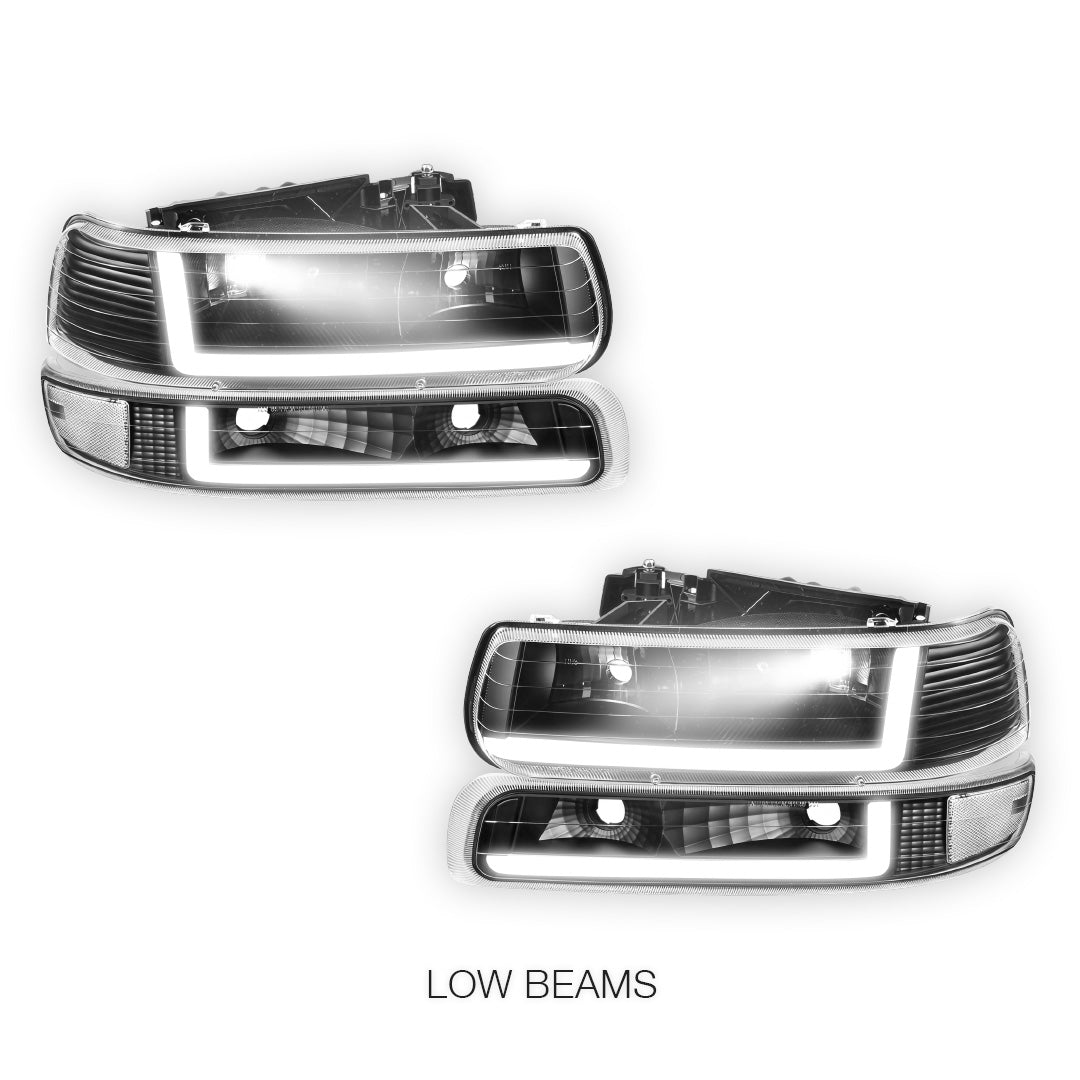 Chevrolet Silverado 1500 LS / LT / SS (1999 - 2002) Dual LED L-Pattern Switchback Headlights LH + RH