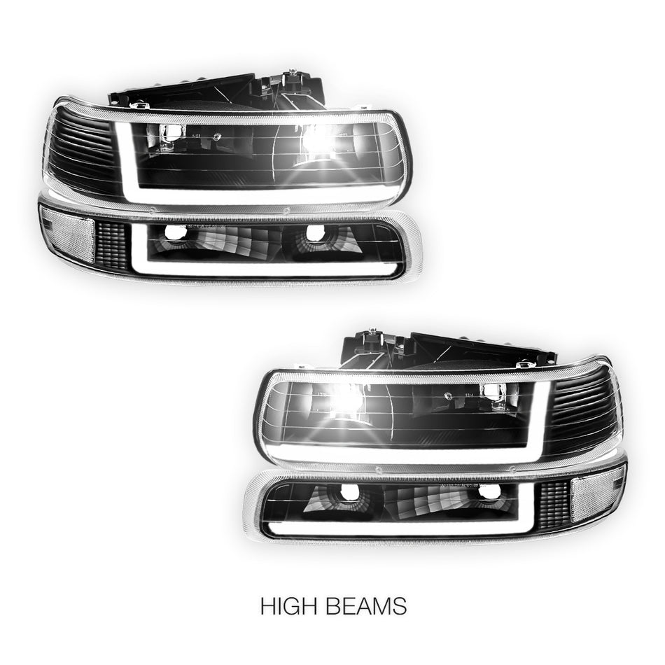 Chevrolet Silverado 1500 HD LS / LT (2001 - 2002) Dual LED L-Pattern Switchback Headlights LH + RH