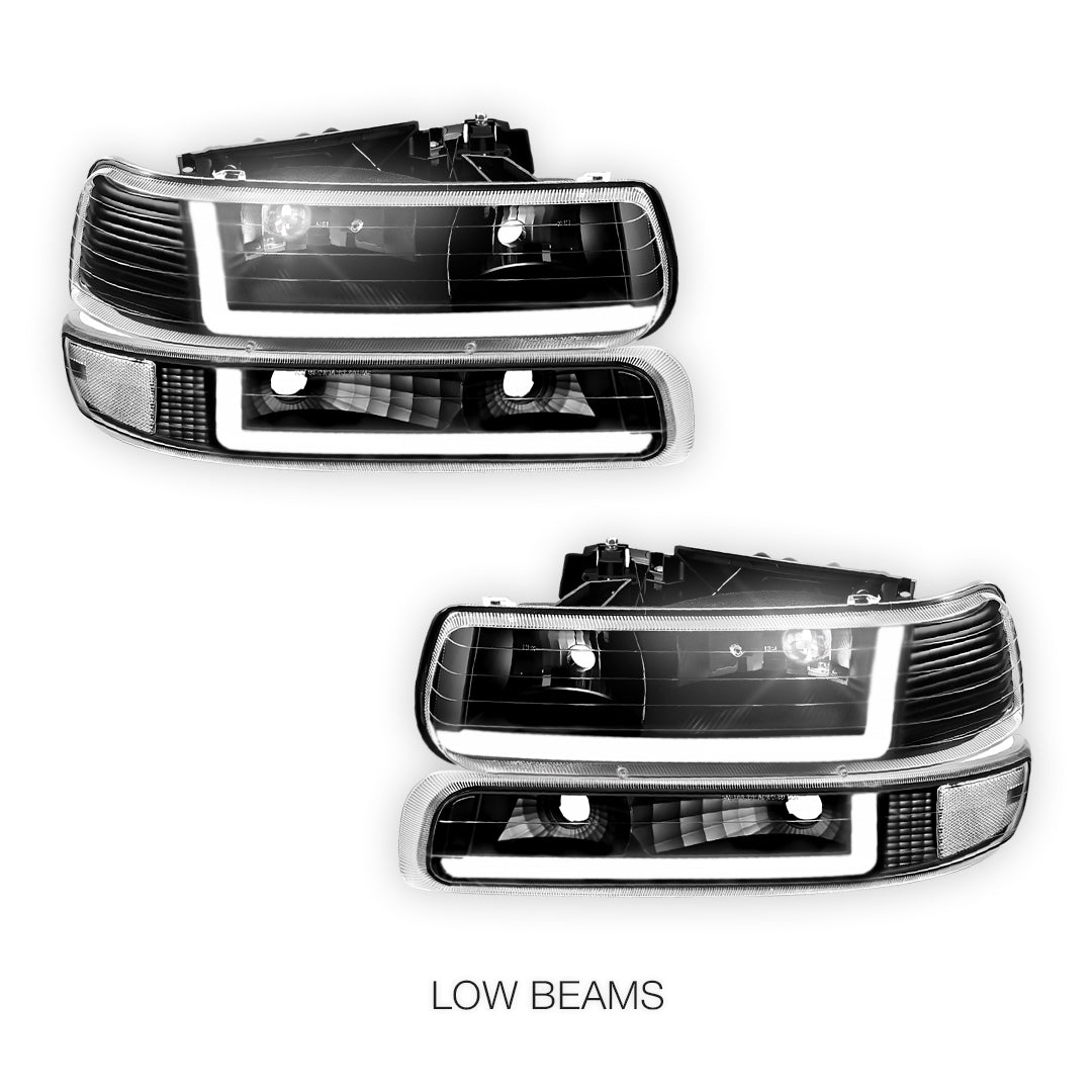 Chevrolet Silverado 1500 HD LS / LT (2001 - 2002) Dual LED L-Pattern Switchback Headlights LH + RH