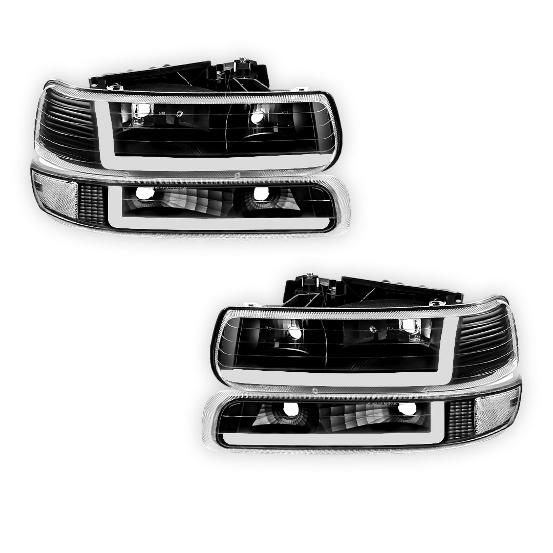 Chevrolet Silverado 1500 HD LS / LT (2001 - 2002) Dual LED L-Pattern Switchback Headlights LH + RH
