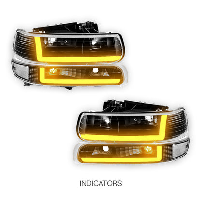 Chevrolet Silverado 1500 HD LS / LT (2001 - 2002) Dual LED L-Pattern Switchback Headlights LH + RH