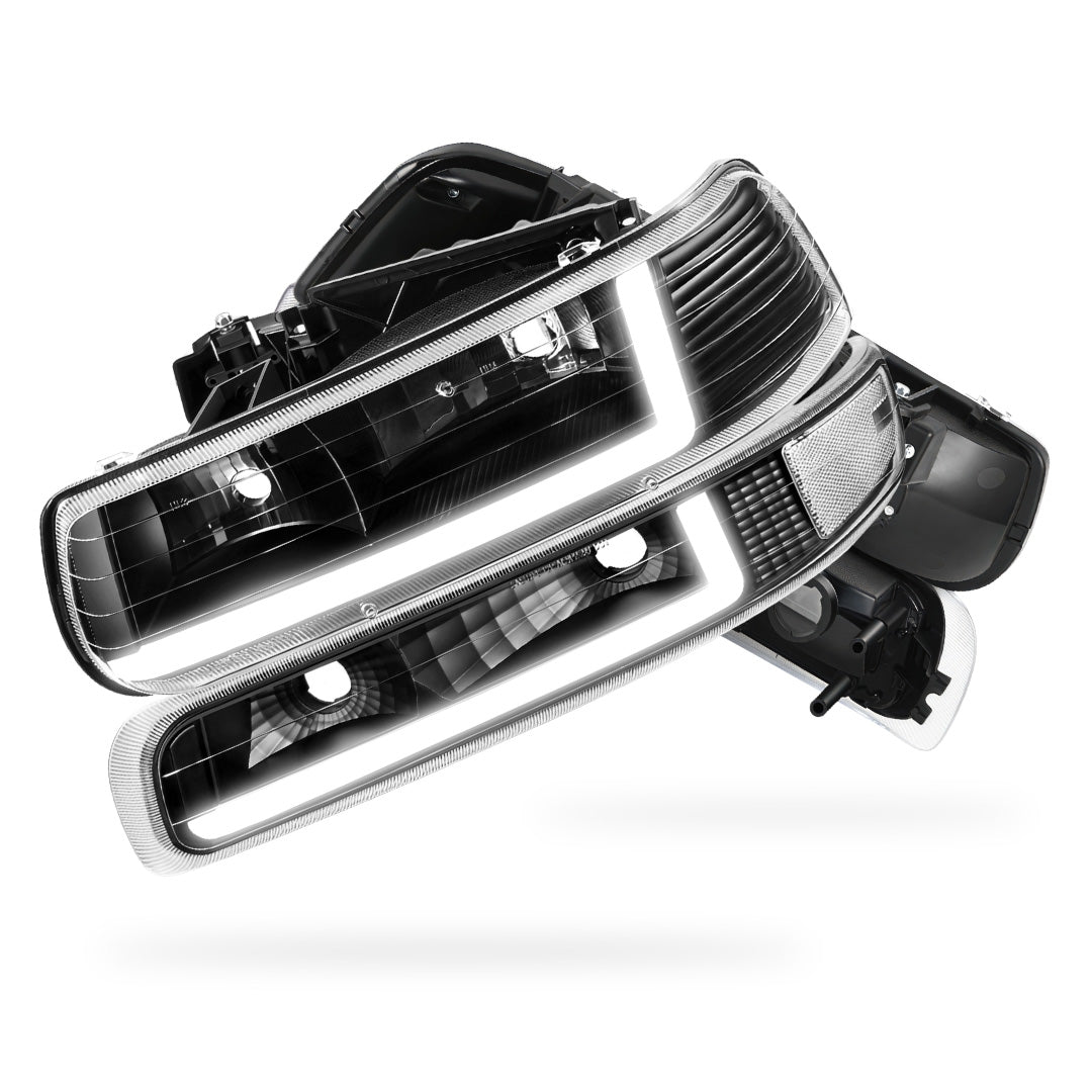 Chevrolet Silverado 2500 HD LS / LT (2001 - 2002) Dual LED L-Pattern Switchback Headlights LH + RH
