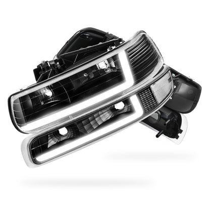 Chevrolet Silverado 2500 HD LS / LT (2001 - 2002) Dual LED L-Pattern Switchback Headlights LH + RH