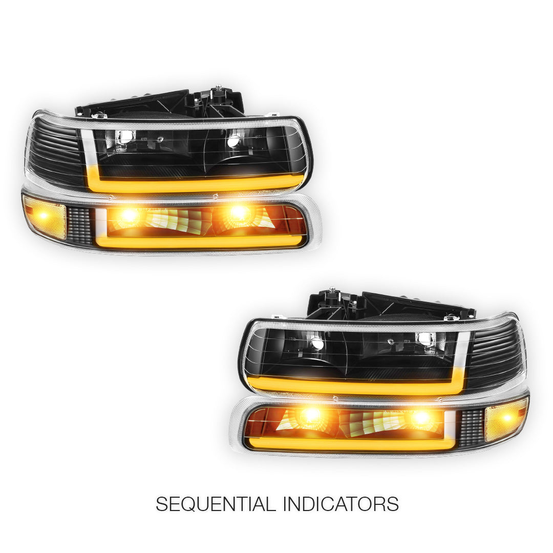 Chevrolet Silverado 2500 HD LS / LT (2001 - 2002) Dual LED L-Pattern Switchback Headlights LH + RH