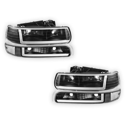 Chevrolet Silverado 2500 HD LS / LT (2001 - 2002) Dual LED L-Pattern Switchback Headlights LH + RH