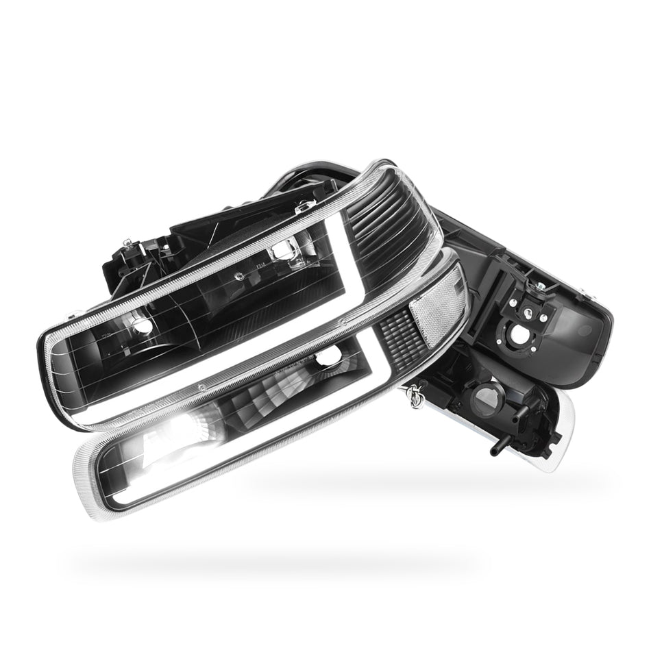 Chevrolet Silverado 3500 LS / LT (2001 - 2002) Dual LED L-Pattern Switchback Headlights LH + RH