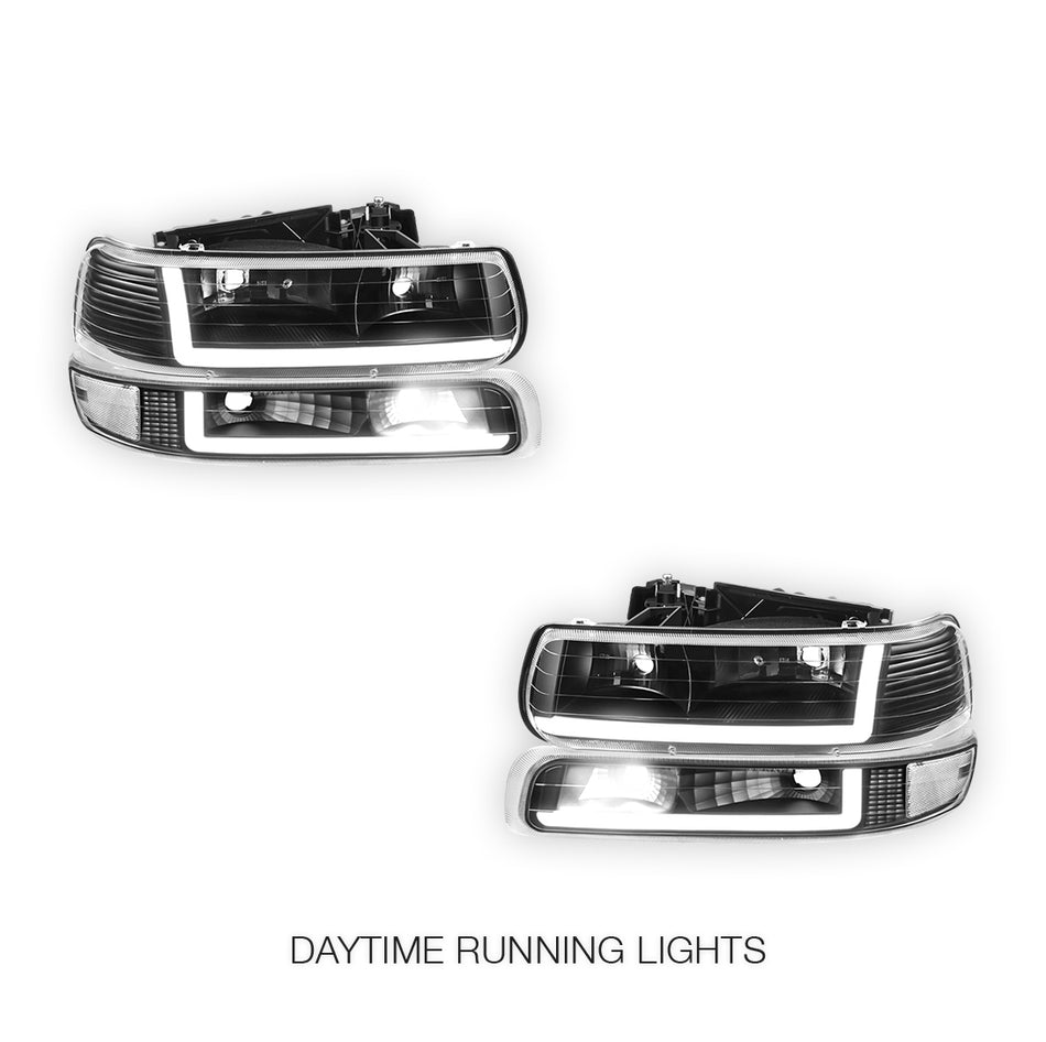 Chevrolet Silverado 3500 LS / LT (2001 - 2002) Dual LED L-Pattern Switchback Headlights LH + RH