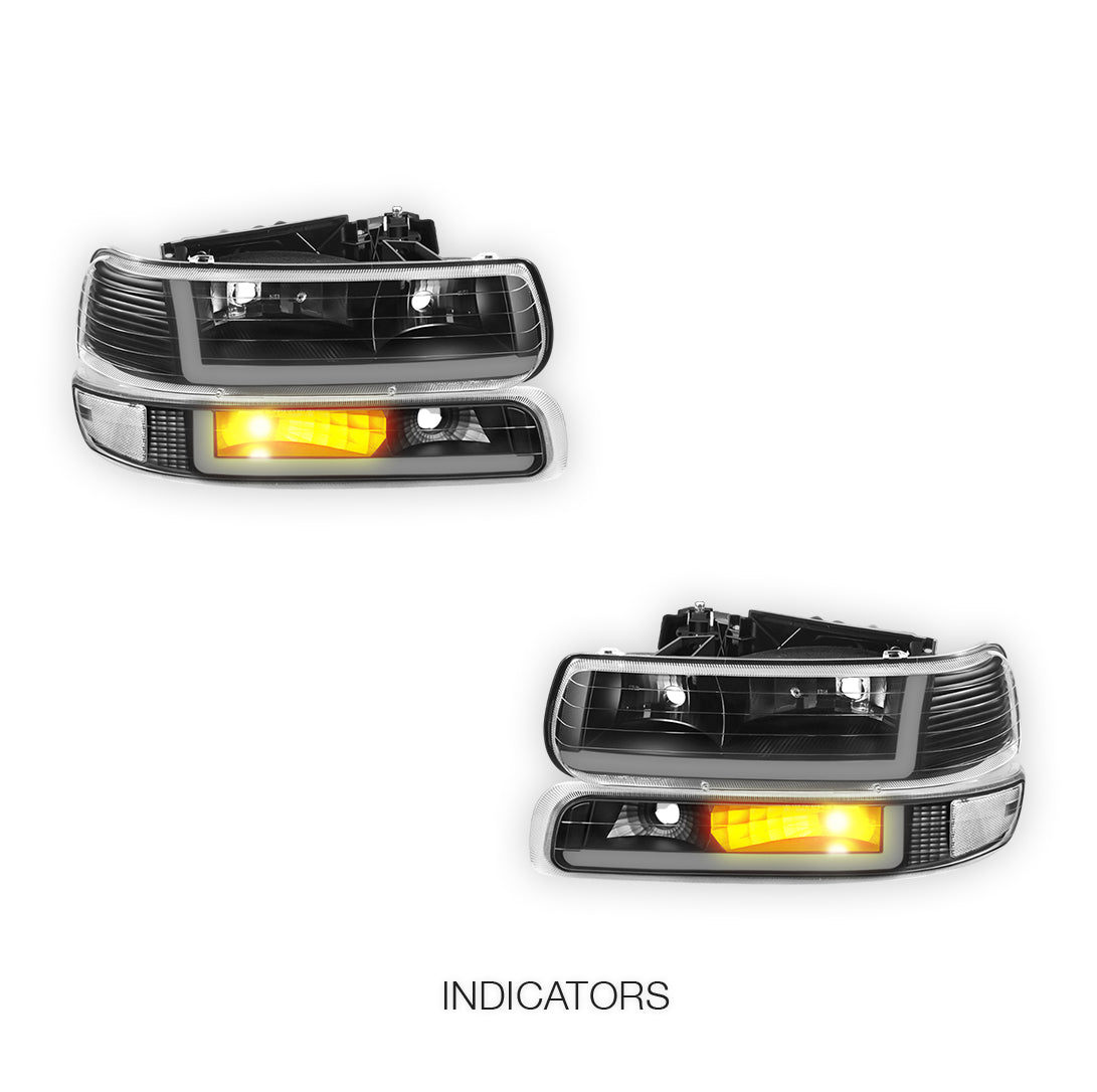Chevrolet Silverado 3500 LS / LT (2001 - 2002) Dual LED L-Pattern Switchback Headlights LH + RH