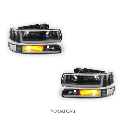 Chevrolet Silverado 3500 LS / LT (2001 - 2002) Dual LED L-Pattern Switchback Headlights LH + RH