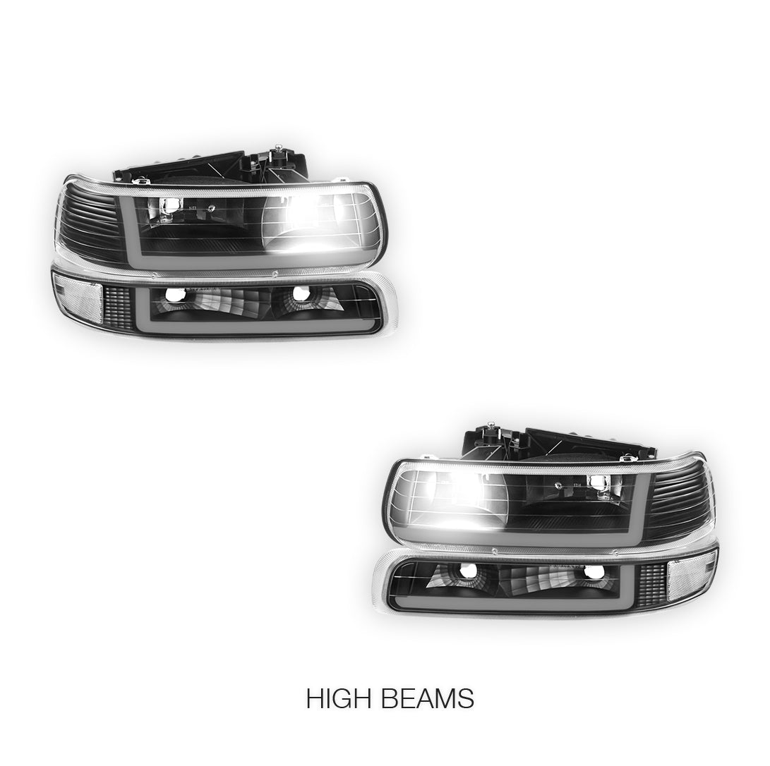 Chevrolet Silverado 3500 LS / LT (2001 - 2002) Dual LED L-Pattern Switchback Headlights LH + RH