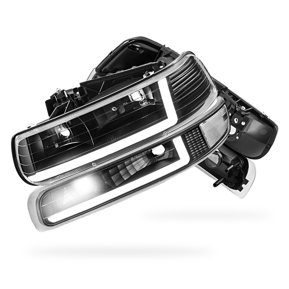 Chevrolet Suburban 1500 LT / Z71 / LTZ (2000 - 2006) Dual LED L-Pattern Switchback Headlights LH + RH