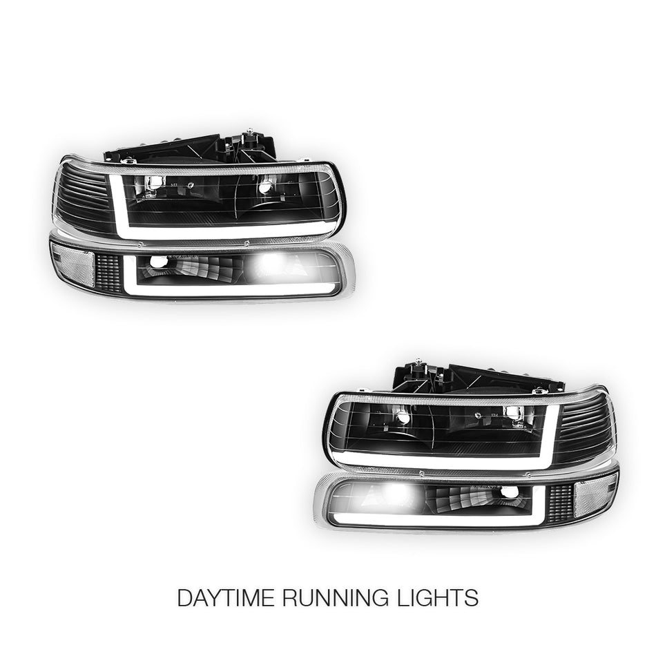 Chevrolet Suburban 1500 LT / Z71 / LTZ (2000 - 2006) Dual LED L-Pattern Switchback Headlights LH + RH