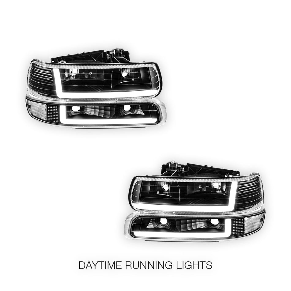 Chevrolet Suburban 2500 LS / LT (2000 - 2006) Dual LED L-Pattern Switchback Headlights LH + RH