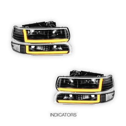 Chevrolet Suburban 2500 LS / LT (2000 - 2006) Dual LED L-Pattern Switchback Headlights LH + RH
