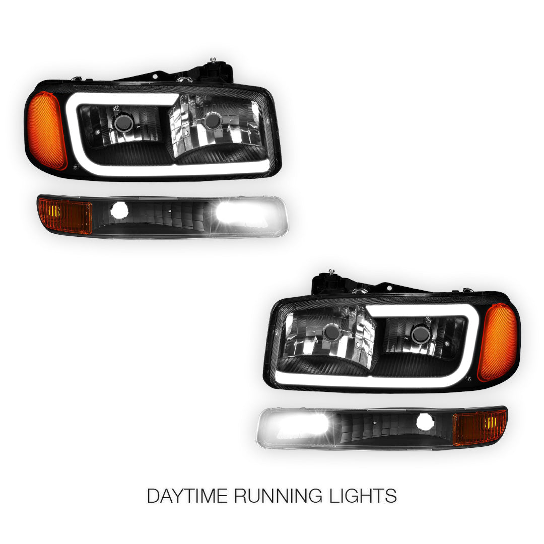 GMC Sierra 1500 SLE / SLE2 / SLT (1999 - 2007) Pair LED DRL Headlights LH + RH