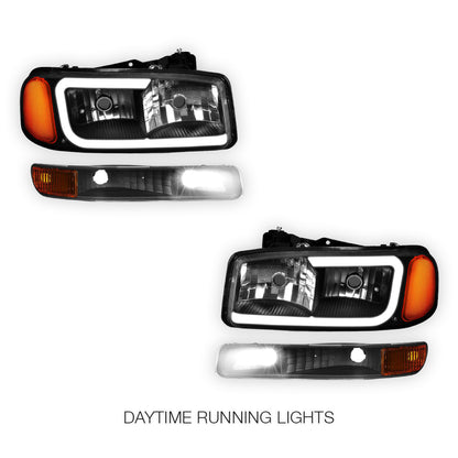 GMC Sierra 1500 SLE / SLE2 / SLT (1999 - 2007) Pair LED DRL Headlights LH + RH
