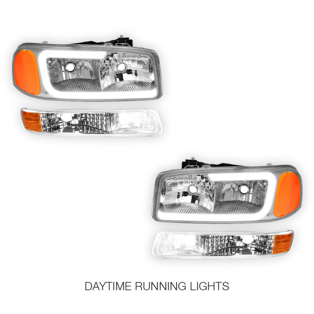 GMC Sierra 1500 SLE / SLE2 / SLT (1999 - 2007) Pair LED DRL Headlights LH + RH
