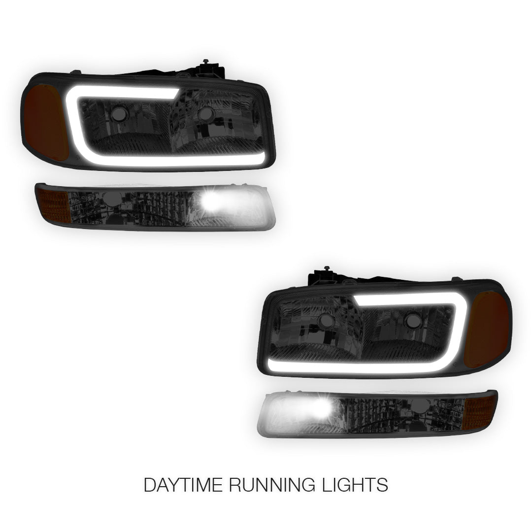 GMC Sierra 1500 SLE / SLE2 / SLT (1999 - 2007) Pair LED DRL Headlights LH + RH