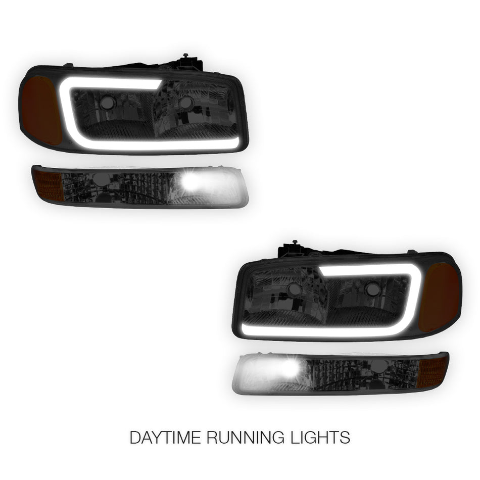 GMC Sierra 1500 SLE / SLE2 / SLT (1999 - 2007) Pair LED DRL Headlights LH + RH