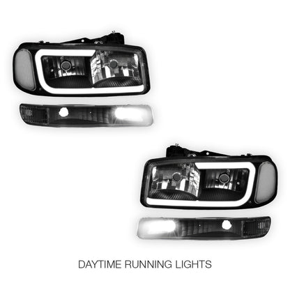 GMC Sierra 1500 SLE / SLE2 / SLT (1999 - 2007) Pair LED DRL Headlights LH + RH