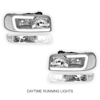 GMC Sierra 1500 SLE / SLE2 / SLT (1999 - 2007) Pair LED DRL Headlights LH + RH