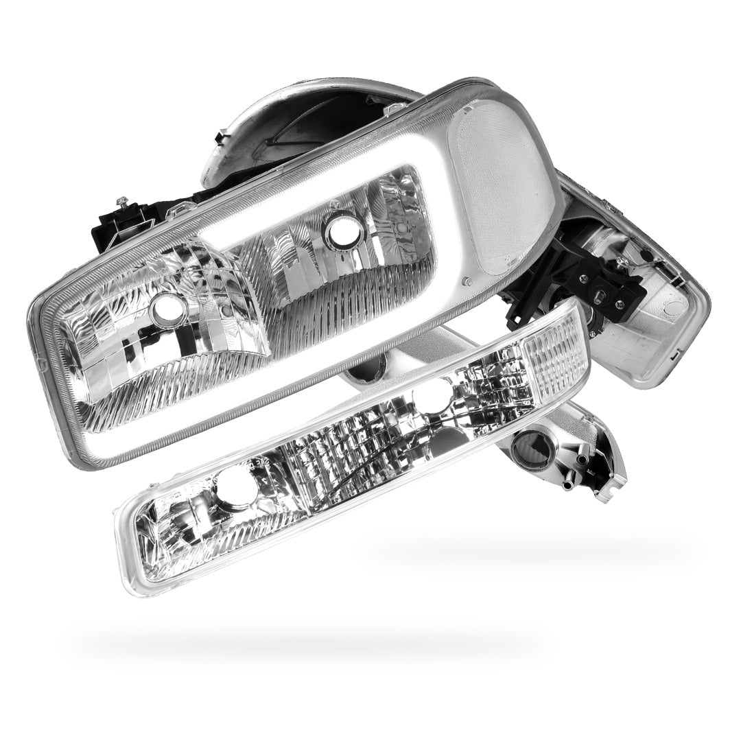 GMC Sierra 1500 SLE / SLE2 / SLT (1999 - 2007) Pair LED DRL Headlights LH + RH