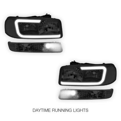 GMC Sierra 1500 SLE / SLE2 / SLT (1999 - 2007) Pair LED DRL Headlights LH + RH