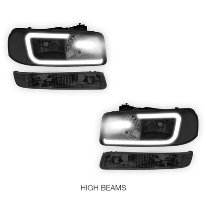 GMC Sierra 1500 SLE / SLE2 / SLT (1999 - 2007) Pair LED DRL Headlights LH + RH
