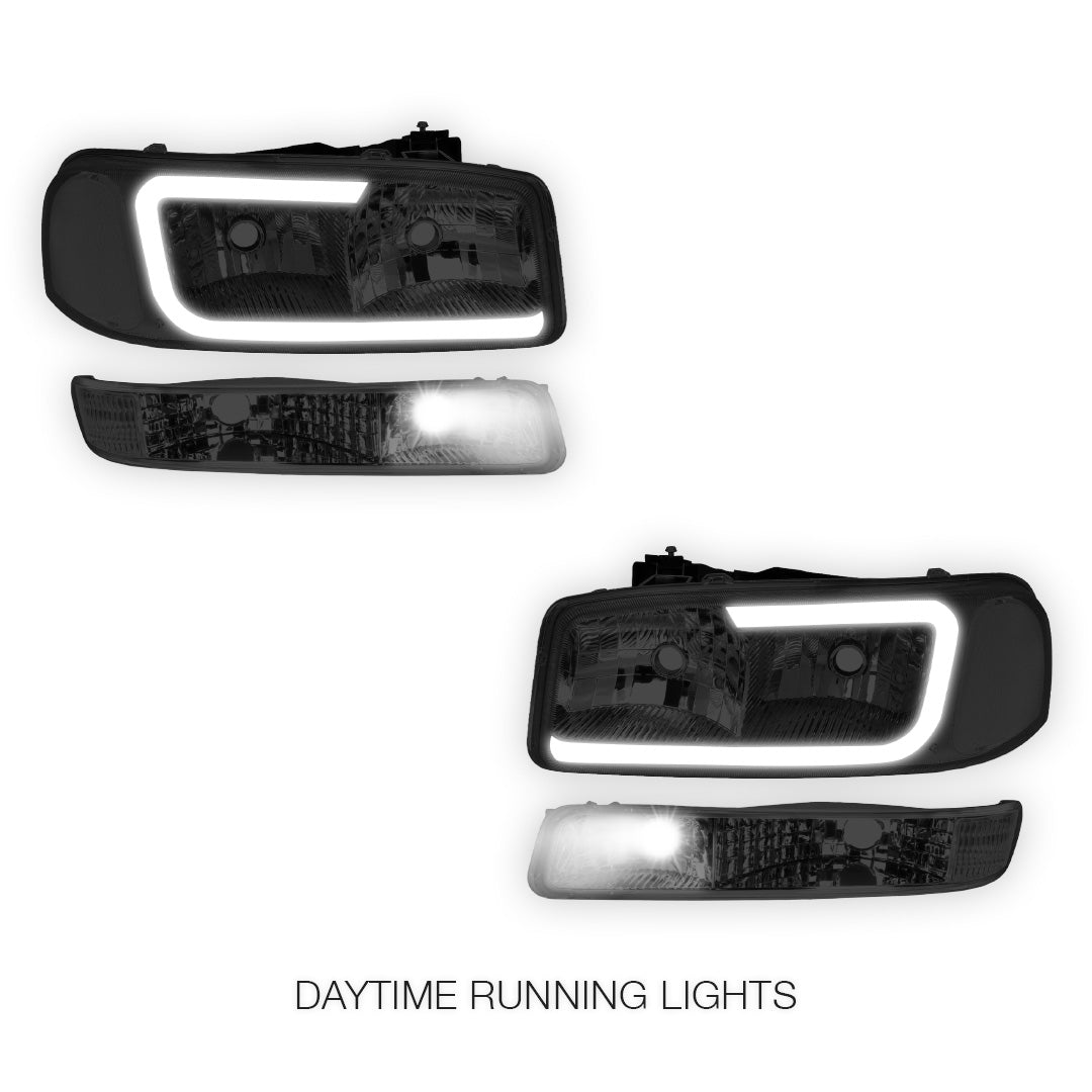 GMC Sierra 2500 SL / SLE / SLT (1999 - 2004) Pair LED DRL Headlights LH + RH