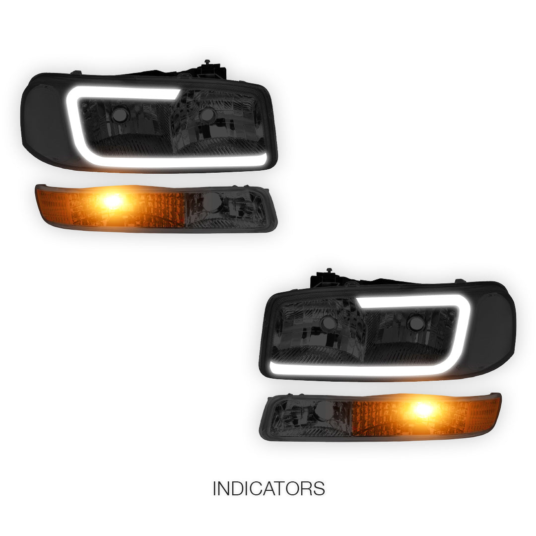 GMC Sierra 2500 SL / SLE / SLT (1999 - 2004) Pair LED DRL Headlights LH + RH