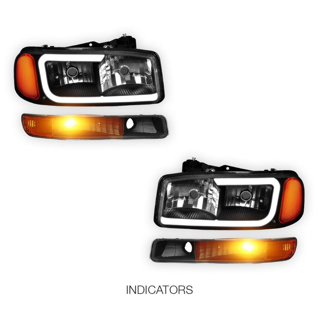 GMC Sierra 2500 HD SL / SLE / SLT (2001 - 2007) Pair LED DRL Headlights LH + RH
