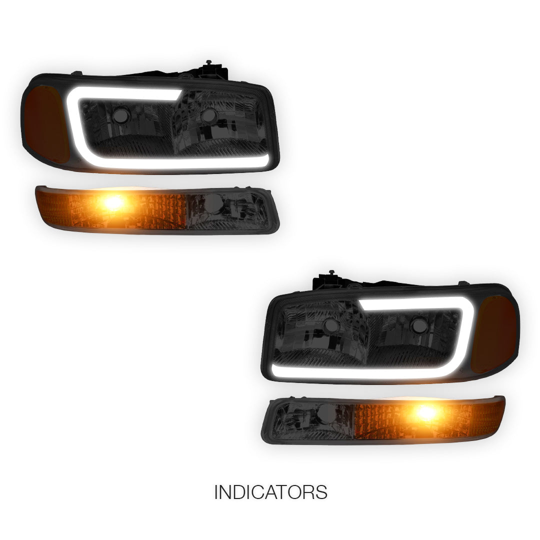 GMC Sierra 2500 HD SL / SLE / SLT (2001 - 2007) Pair LED DRL Headlights LH + RH