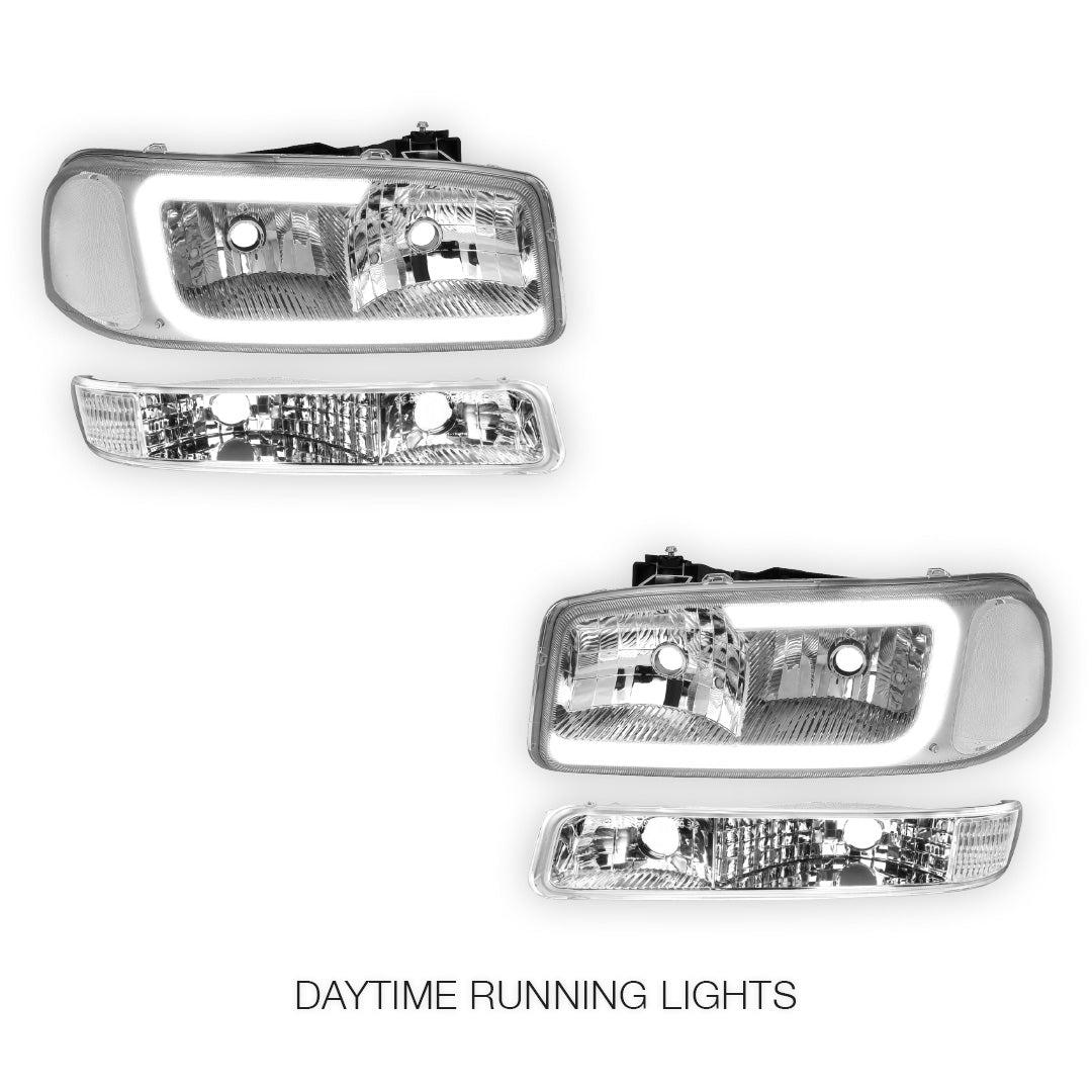 GMC Sierra 2500 HD SL / SLE / SLT (2001 - 2007) Pair LED DRL Headlights LH + RH