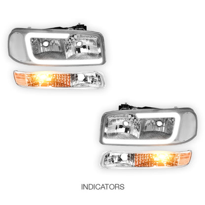 GMC Sierra 2500 HD SL / SLE / SLT (2001 - 2007) Pair LED DRL Headlights LH + RH