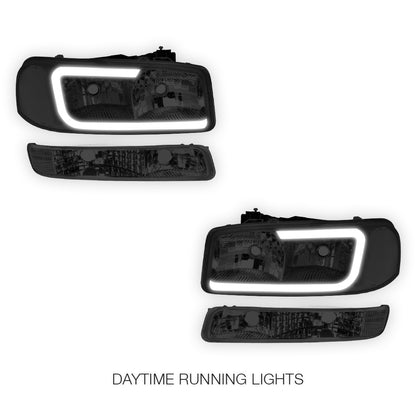 GMC Sierra 2500 HD SL / SLE / SLT (2001 - 2007) Pair LED DRL Headlights LH + RH