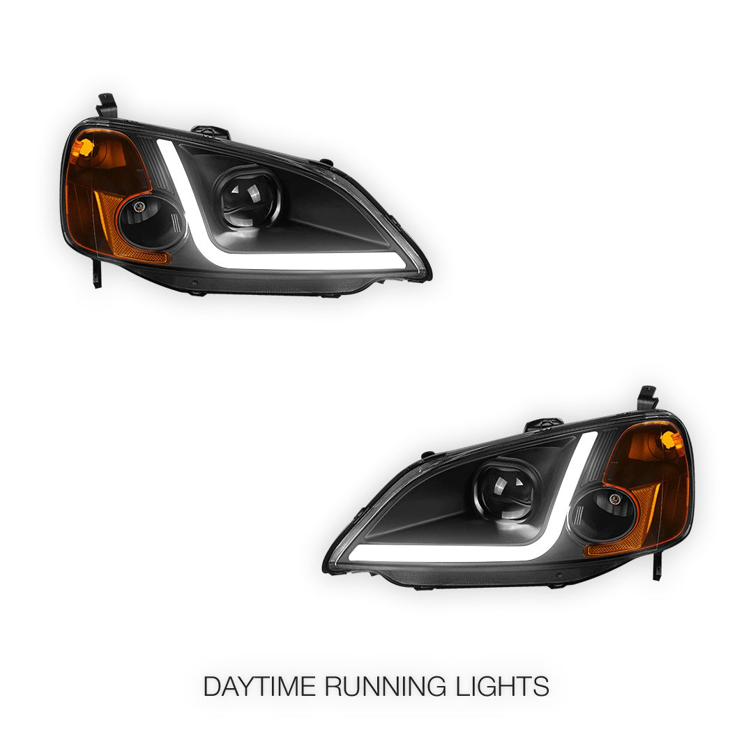 Honda Civic 7th Gen. (2001 - 2003) LED DRL Projector Headlights LH + RH