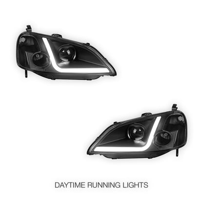 Honda Civic 7th Gen. (2001 - 2003) LED DRL Projector Headlights LH + RH